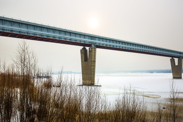 View of the indoor Novosibirsk metro bridge across the Ob river. Russia