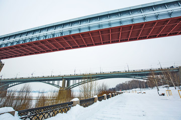 View of the indoor Novosibirsk metro bridge across the Ob river. Russia