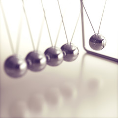 Energy Conservation Momentum. 3D illustration of Newton's cradle, concept of conservation of...