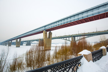 View of the indoor Novosibirsk metro bridge across the Ob river. Russia