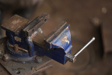 Old vice in workshop.