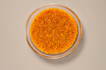Whole Grains. Top View of Healthy grain foods in a Glass bowl on grey background with Real Shadow.