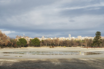 Madrid view from the "Casa de Campo" lake. Spain. Winter view.