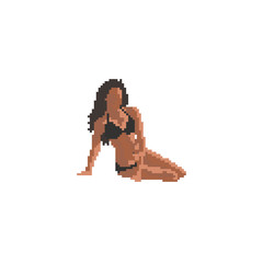 Pixel girl in a black swimsuit, vector silhouette.