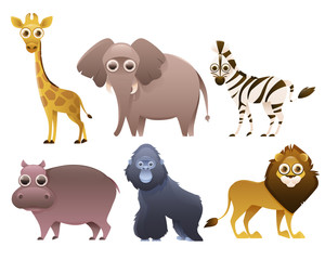Set of African animals isolated on white background. Vector illustration