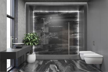 Gray modern bathroom interior