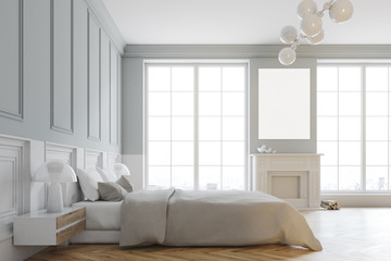 Interior of a white stylish master bedroom side