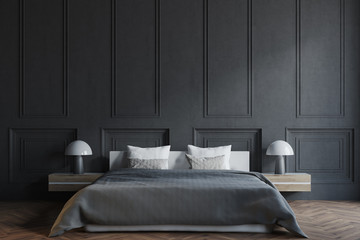 Stylish master bedroom interior, black