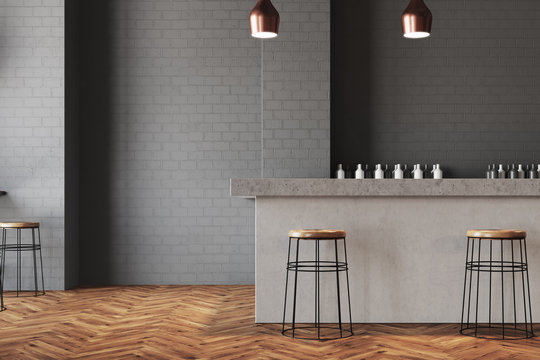 Gray wall bar and cafe interior