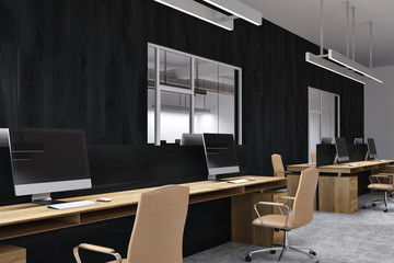 Black open space office interior