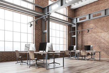 Brick wall open space office side