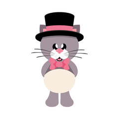 cartoon cute cat with tie and hat