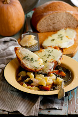 italian pumpkin kale chicken noodle soup fontina toast