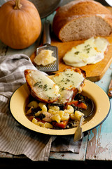 italian pumpkin kale chicken noodle soup fontina toast