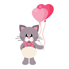 cartoon cute cat with tie and lovely balloons
