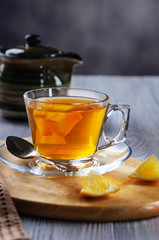 Tea with lemon and sweet biscuits