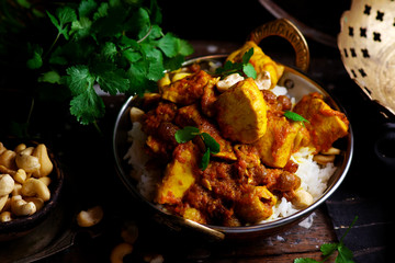 pumpkin curry chicken over cashew rice.