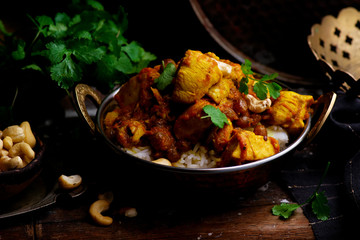 pumpkin curry chicken over cashew rice.