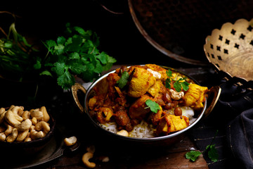 pumpkin curry chicken over cashew rice.