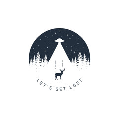 Hand drawn travel badge with deer textured vector illustration and 