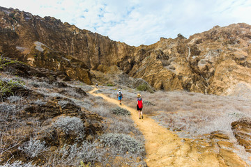 Tourists on the trails at the top of Punta Pitt