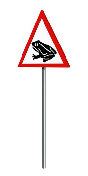 Deutsches Verkehrszeichen: Amphibienwanderung, auf weiß isoliert, 3d render