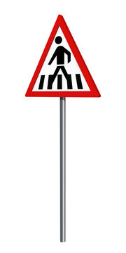 Deutsches Verkehrszeichen: Fußgängerüberweg, auf weiß isoliert, 3d render
