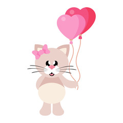 cartoon cute cat girl with bow and lovely balloons