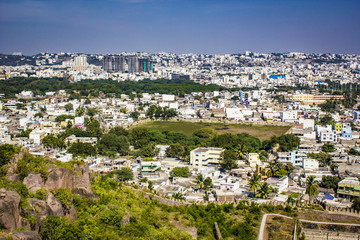 View from Golconda Fort towards the New City of Downtown Hyderabad, India