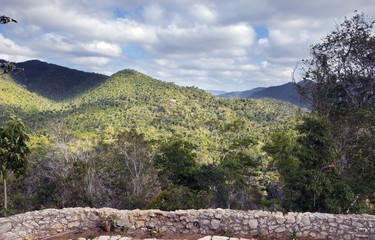 Cuba. View of mountains from f the destroyed house...