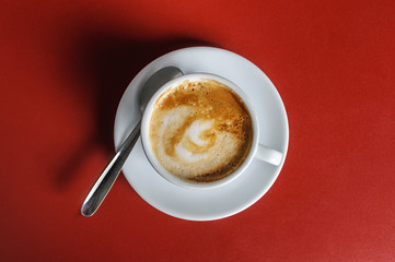 cup of coffee on a table in a cafe close-up
