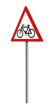 Deutsches Verkehrszeichen: Radfahrer, auf weiß isoliert, 3d render
