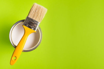 Paint Brush Top View On green Background.