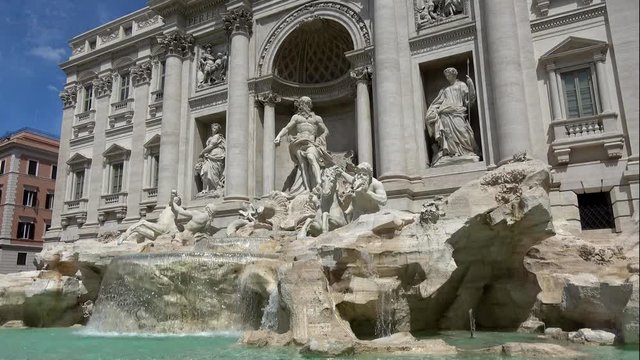 Static footage of Trevi Fountain in Italian Fontana di Trevi is fountain in Trevi district in Rome Italy it is largest Baroque fountain in the city and one of the most famous fountains in the world 4k