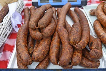 Pork sausages smoked and dried