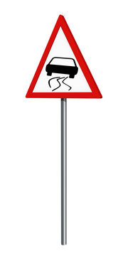 Deutsches Verkehrszeichen: Schleudergefahr, auf weiß isoliert, 3d render