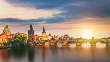 Obraz na płótnie Canvas Famous iconic image of Charles bridge, Prague, Czech Republic. Concept of world travel, sightseeing and tourism.