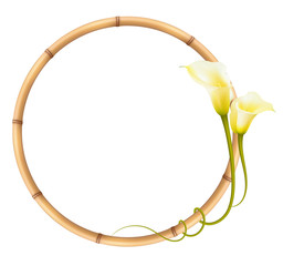 Realistic yellow calla lily, bamboo frame. The symbol of Beauty and Grace.