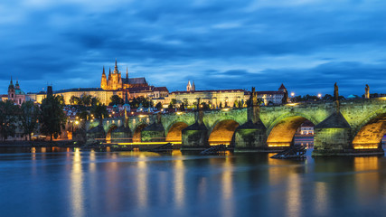 Fototapeta na wymiar Famous iconic image of Prague castle and Charles Bridge, Prague, Czech Republic. Concept of world travel, sightseeing and tourism.