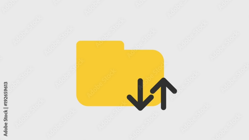 Poster file folder with upload and download arrows icons animation design