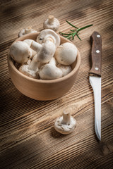 Fresh white champignon mushrooms.
