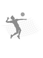 Obraz premium netzt frau weiblich girl mädchen sprung aufschlag silhouette schatten umriss cool Volleyball rund kreis ball spielen verein spaß sport logo design