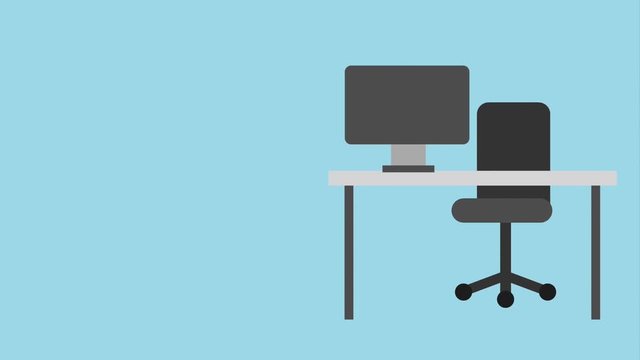 chair desk computer office space icons animation design