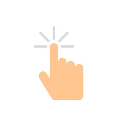 Hand button click, computer in flat style