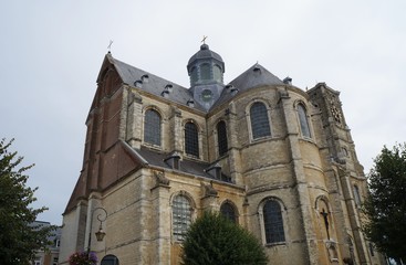 Fototapeta na wymiar The church of Grimbergen Abbey, the belltower, Belgium, gloomy day