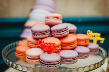 Colorful macaroons on the Birthday party. 
