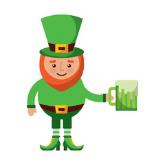 cute leprechaun holding cold beer drink vector illustration