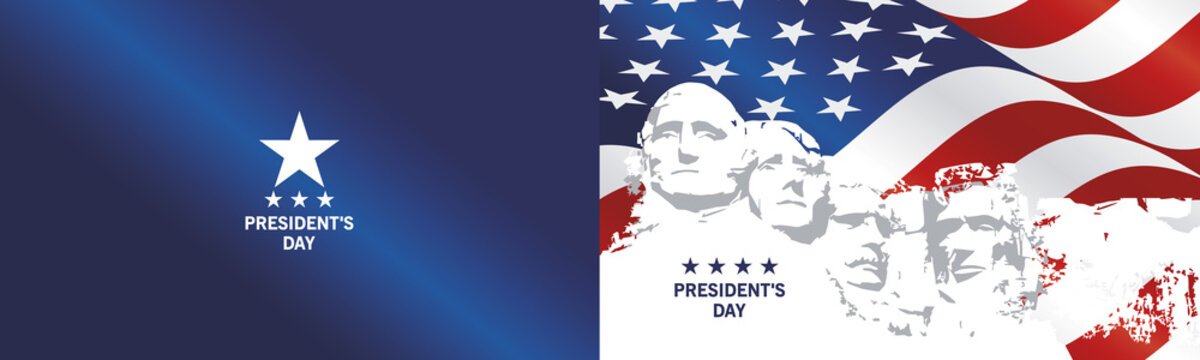Presidents Day Rushmore USA flag landscape blue background greeting card