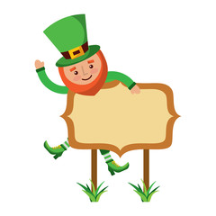 leprechaun on wooden board happy character vector illustration