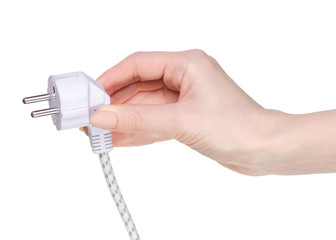 White electric plug in hands